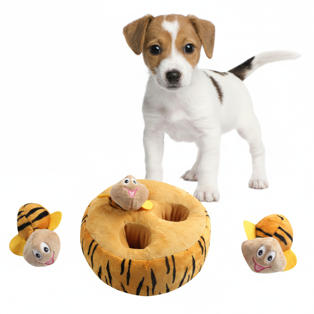Jouet en peluche sonore ruche et abeilles pour chien
